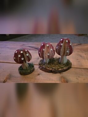 Handmade Book Page Mushroom Pair - Red and Cream